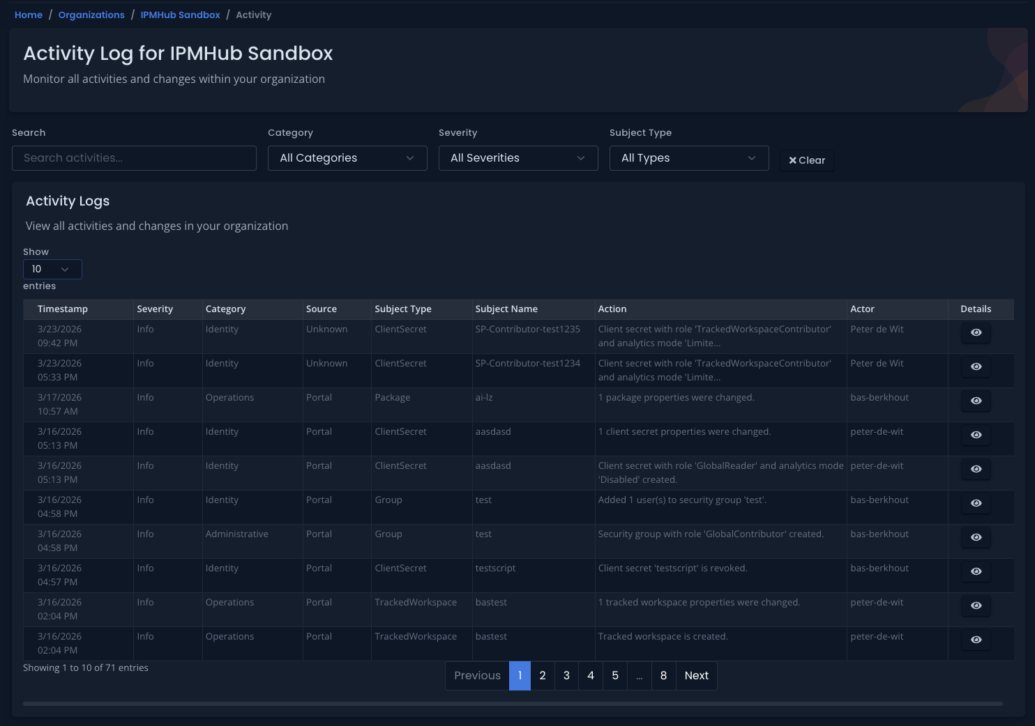 Activity Log page overview