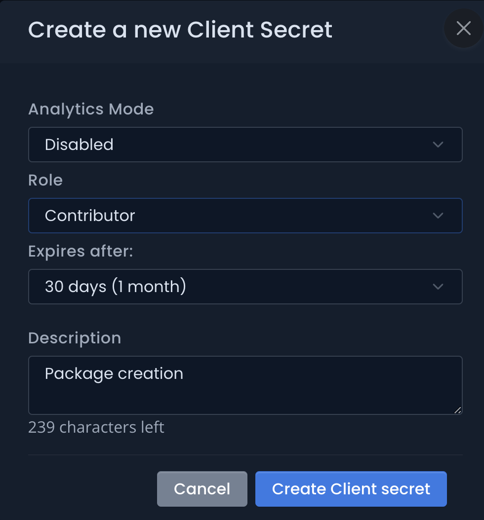 Create new  client secrets form