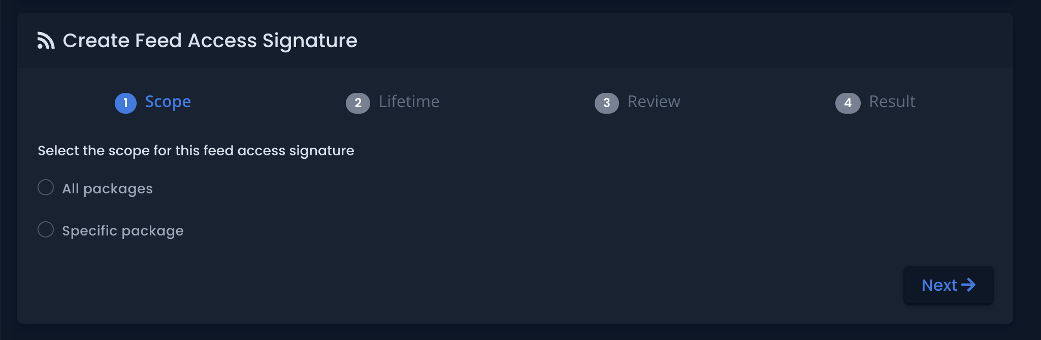 Wizard step 1 - Scope selection