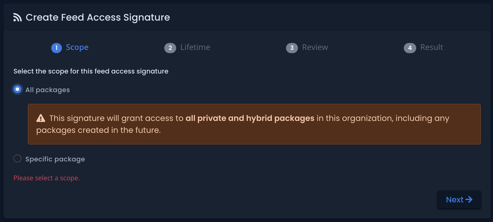 Wizard step 1 - All packages selected