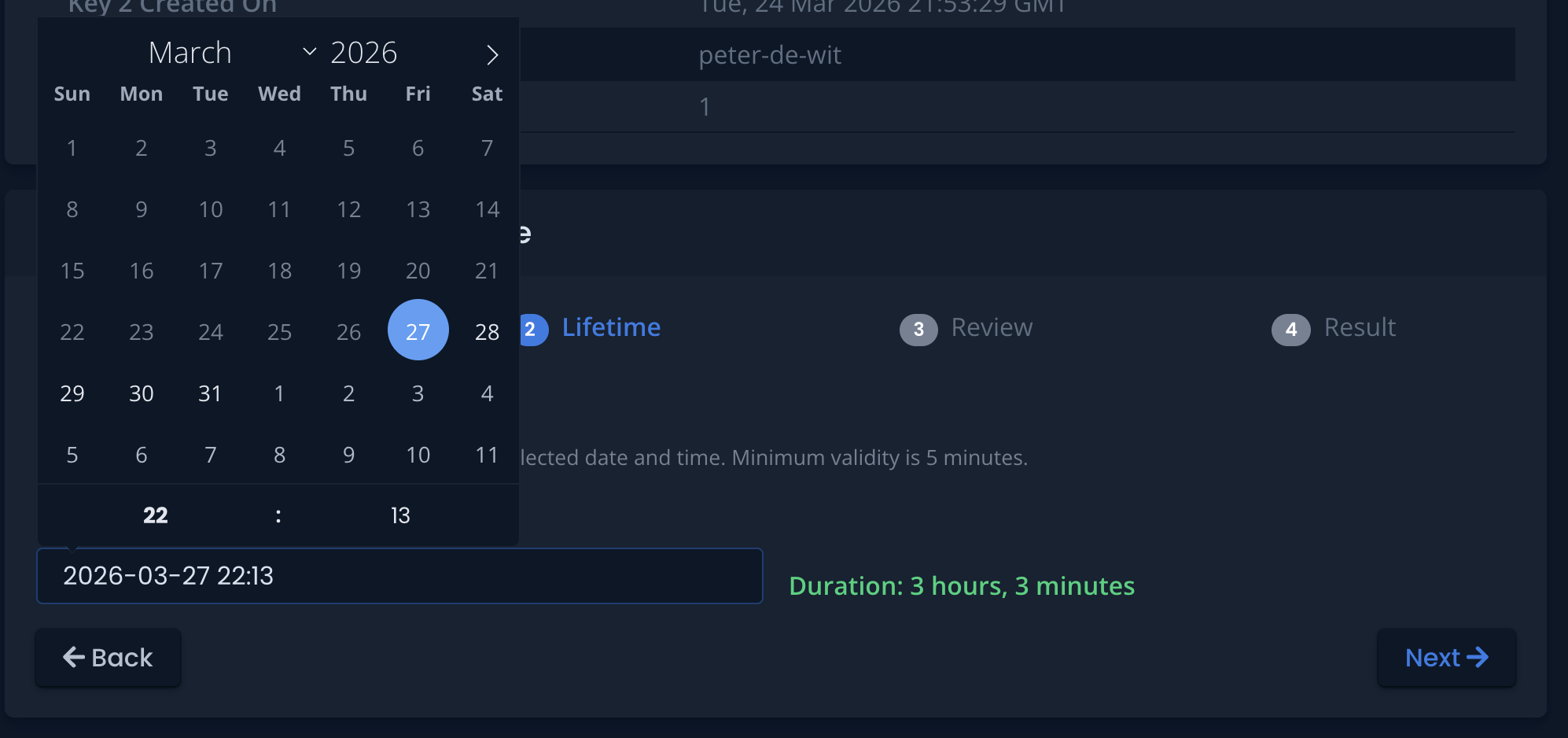 Wizard step 2 - Lifetime selection
