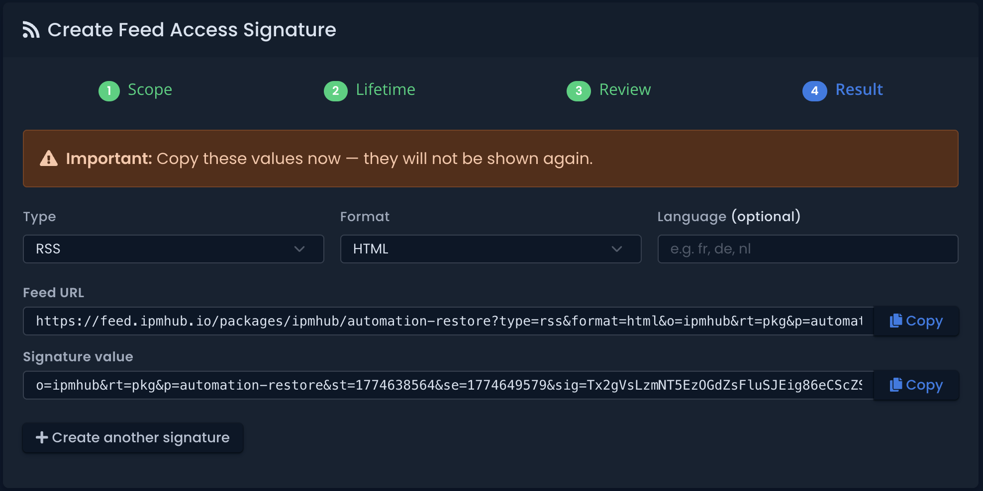 Wizard step 4 - Result