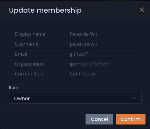 Change user role popup