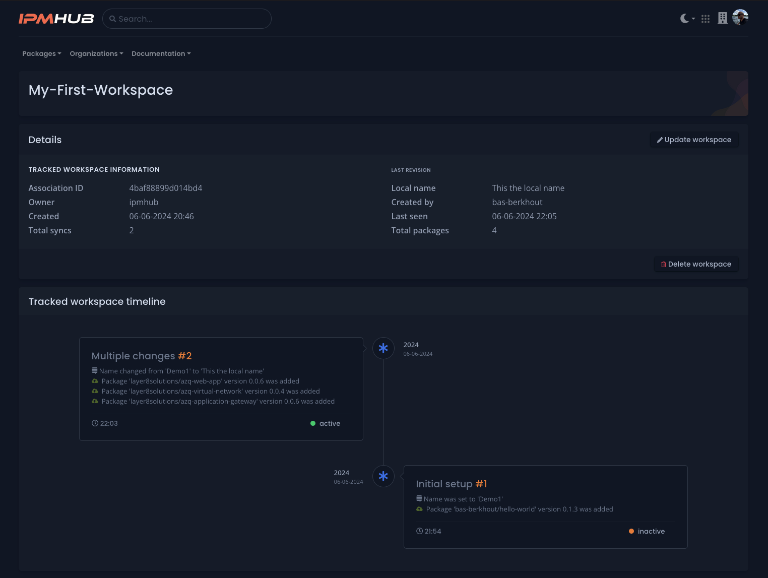 Tracked Workspace timeline results