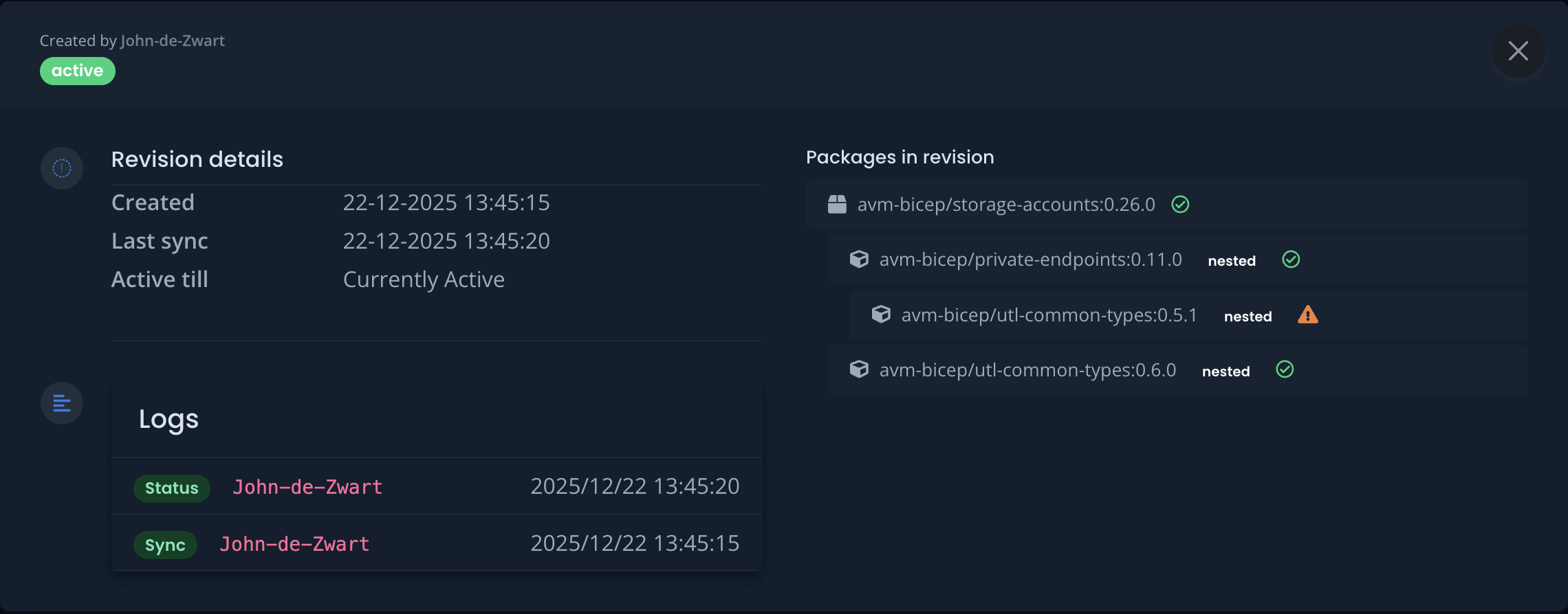 Revision package version status